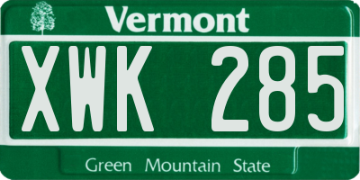 VT license plate XWK285