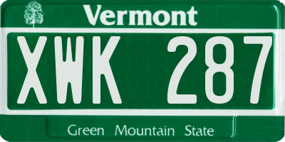 VT license plate XWK287