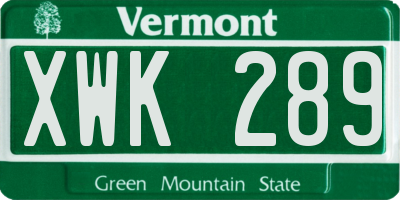 VT license plate XWK289