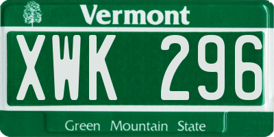 VT license plate XWK296