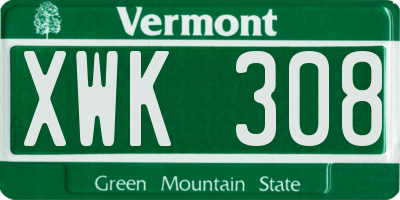 VT license plate XWK308