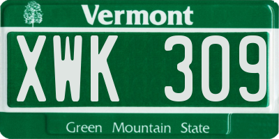 VT license plate XWK309