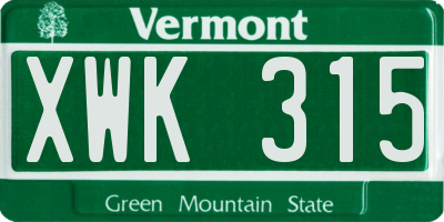 VT license plate XWK315