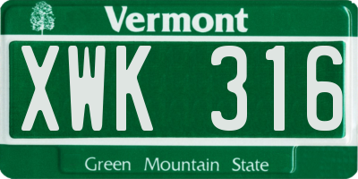 VT license plate XWK316