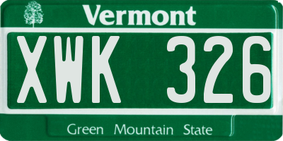 VT license plate XWK326