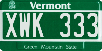 VT license plate XWK333