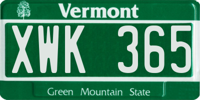 VT license plate XWK365