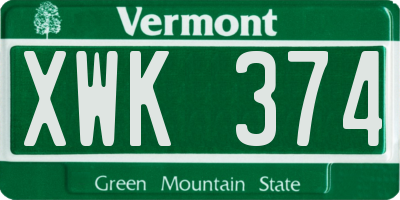 VT license plate XWK374