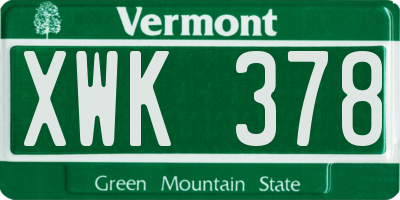 VT license plate XWK378