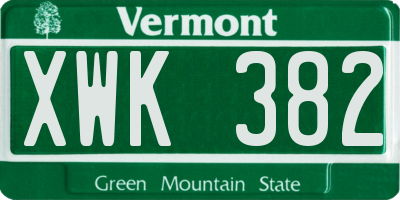 VT license plate XWK382