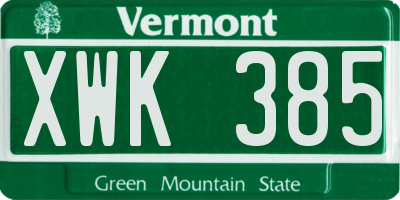 VT license plate XWK385