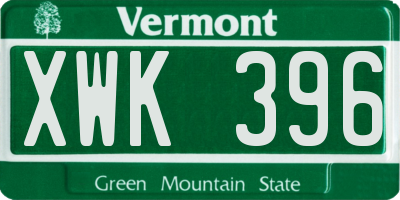 VT license plate XWK396