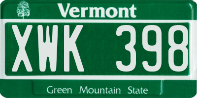 VT license plate XWK398