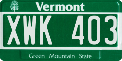 VT license plate XWK403