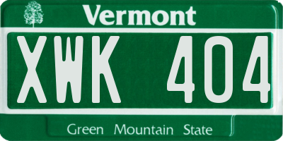 VT license plate XWK404