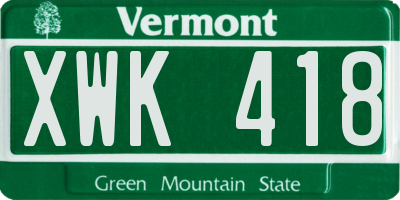 VT license plate XWK418