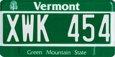 VT license plate XWK454