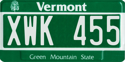 VT license plate XWK455
