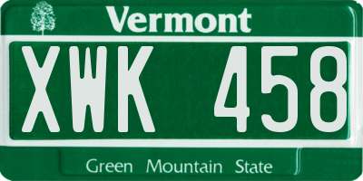 VT license plate XWK458