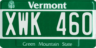 VT license plate XWK460