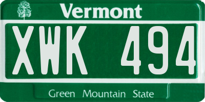 VT license plate XWK494