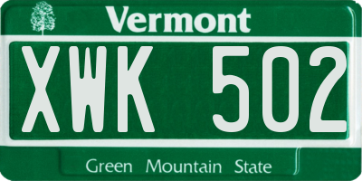 VT license plate XWK502