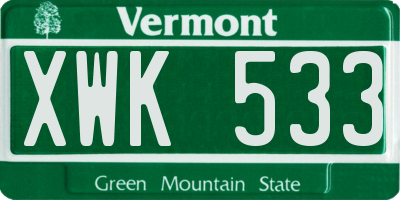 VT license plate XWK533