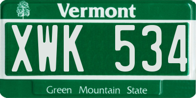 VT license plate XWK534