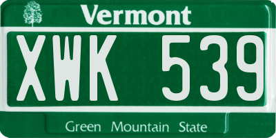 VT license plate XWK539