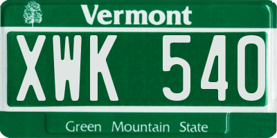 VT license plate XWK540