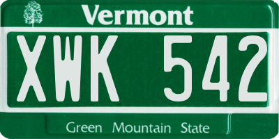 VT license plate XWK542