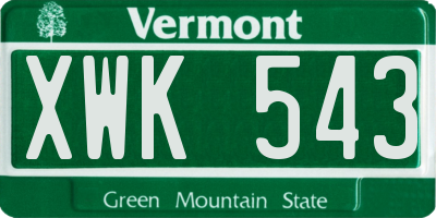 VT license plate XWK543