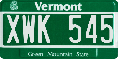 VT license plate XWK545