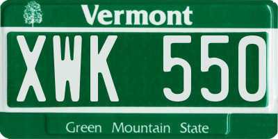 VT license plate XWK550