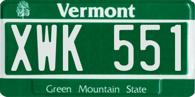 VT license plate XWK551