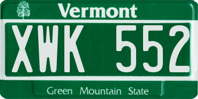 VT license plate XWK552