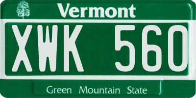 VT license plate XWK560