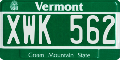 VT license plate XWK562