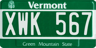 VT license plate XWK567