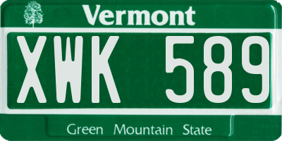 VT license plate XWK589