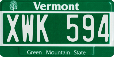 VT license plate XWK594