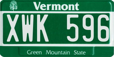 VT license plate XWK596