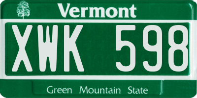 VT license plate XWK598