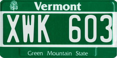 VT license plate XWK603
