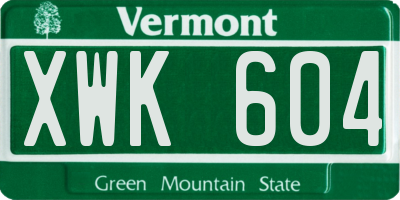 VT license plate XWK604