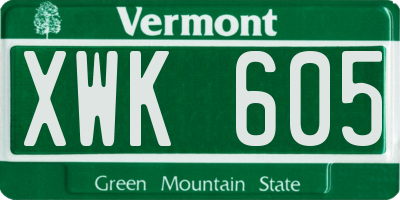 VT license plate XWK605