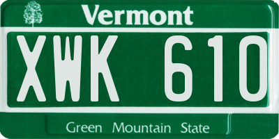 VT license plate XWK610