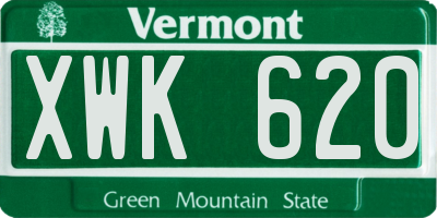 VT license plate XWK620