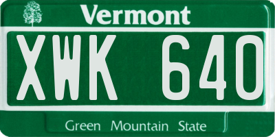 VT license plate XWK640