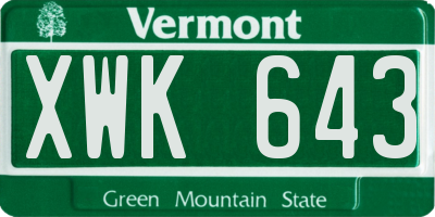 VT license plate XWK643